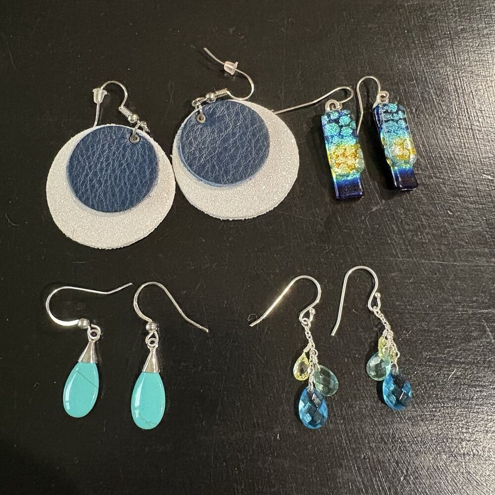 Beautiful Mixed Lot of 4 Pairs of Handcrafted & Fashion Earrings Turquoise Blue